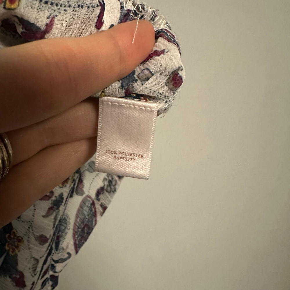 LC Lauren Conrad women's Small White Floral Blouse sheer gathered neck - Picture 6 of 9